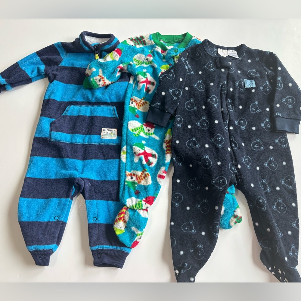 BN8 Lot of 3 6-9 months Fleece Footies Boy 6M Winter Clothes